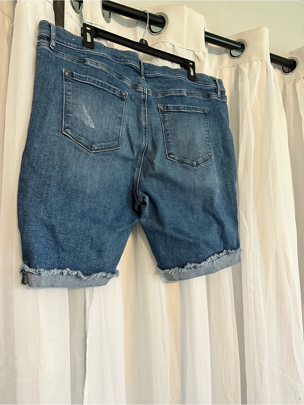 Loft Frayed Hem Distressed Denim Bermuda Shorts - Blue - Picture 4 of 7